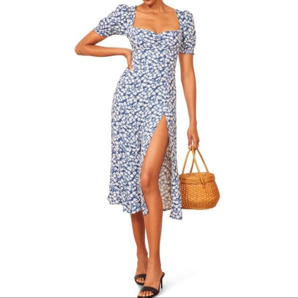 Reformation Lacey Midi Dress Blue Floral